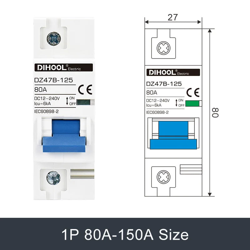 DC Mini Circuit Breaker DZ47B for Solar Battery Protection - 12V to 240V, 16A to 125A