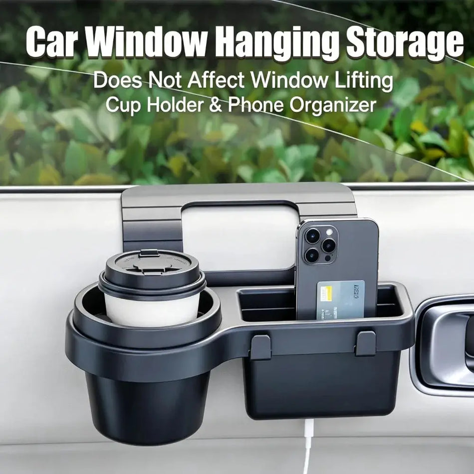 Car Window Storage Box With Cup Holder And Phone Mount, ABS Auto Organizer by InterCyprus Trading Ltd