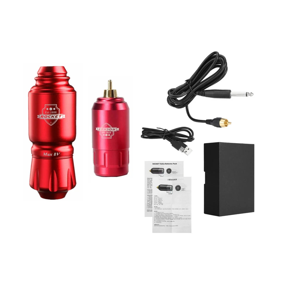 Rocket Tattoo Pen Rotary Gun TT009 &ndash; Rechargeable RCA Power Red Pen Battery