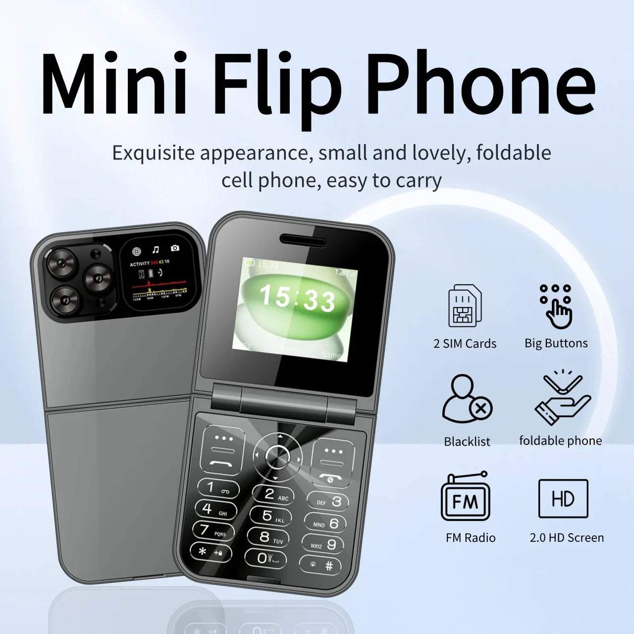Cute Mini Flip Clamshell Phone - Dual SIM Quick Call Torch