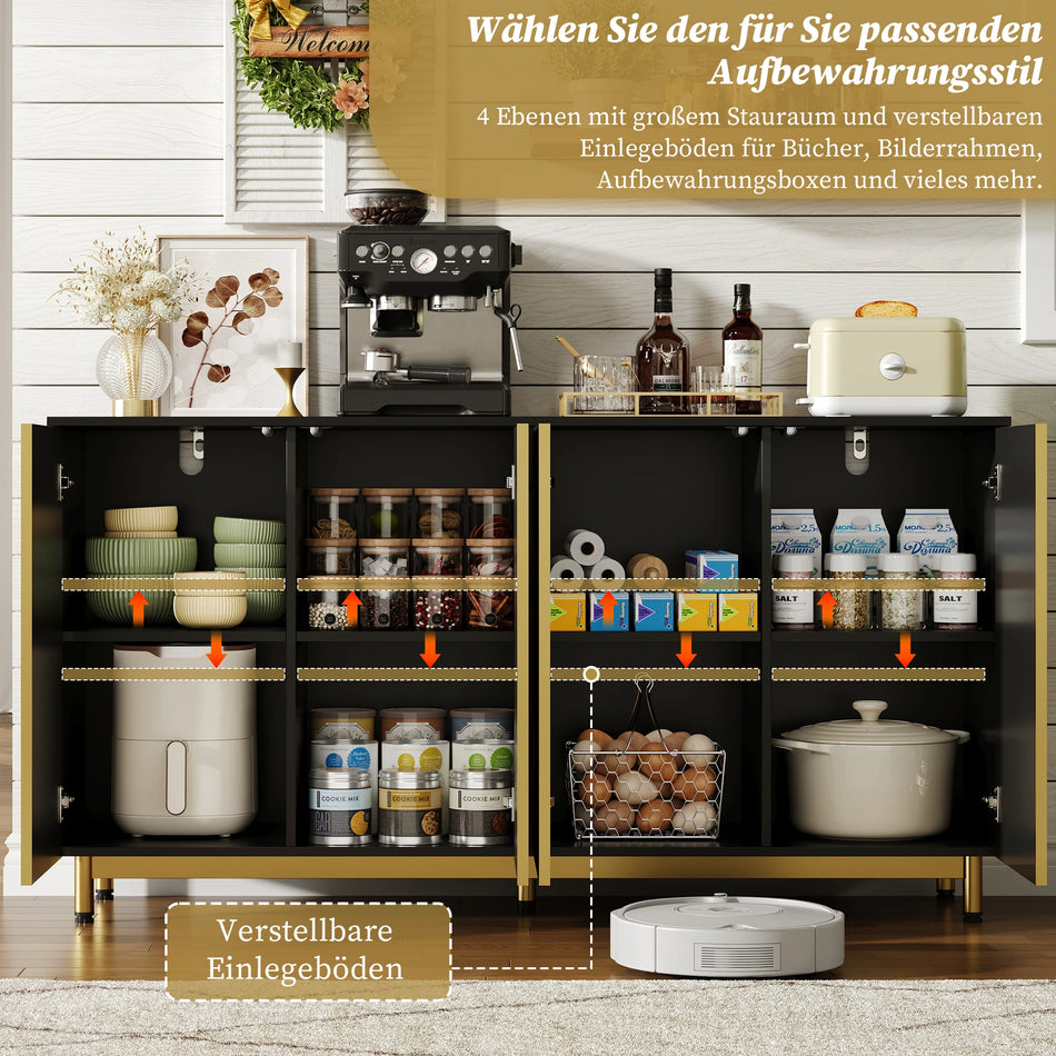 Aparador 150cm com Portas Estriadas em Onda e Pés Ajustáveis