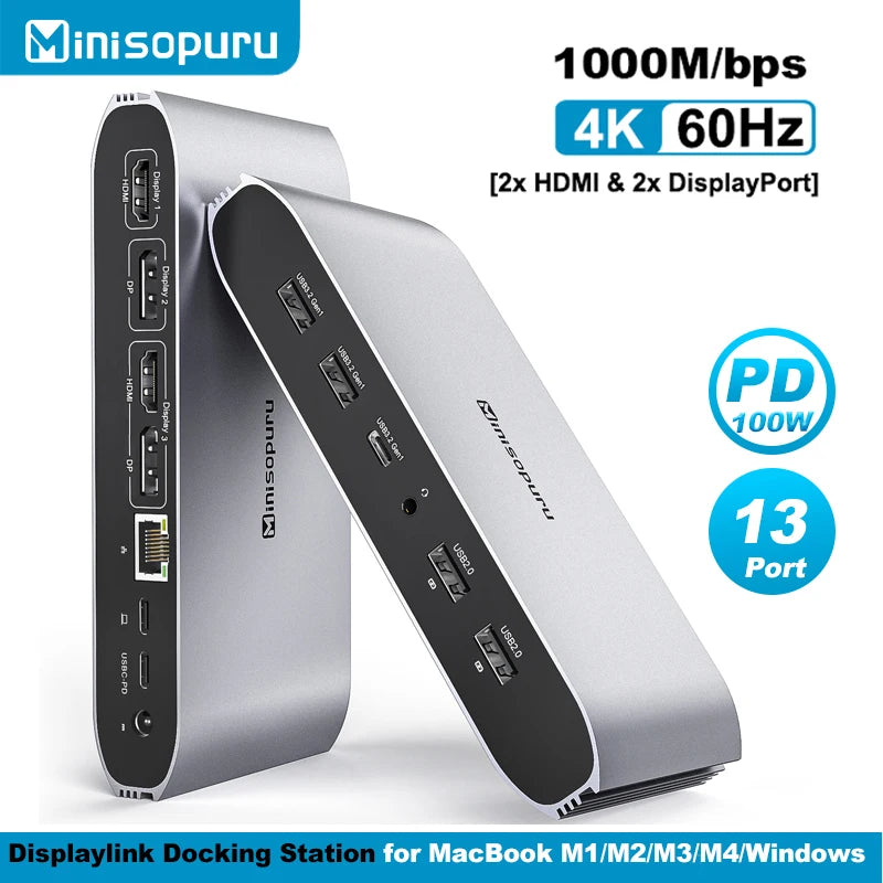 Dock DisplayLink Triplo per Mac Windows Minisopuru