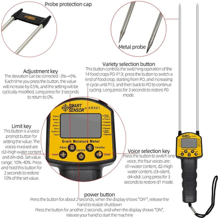 AR991 Digital Moisture Meter &ndash; Fast Grain Moisture Readings