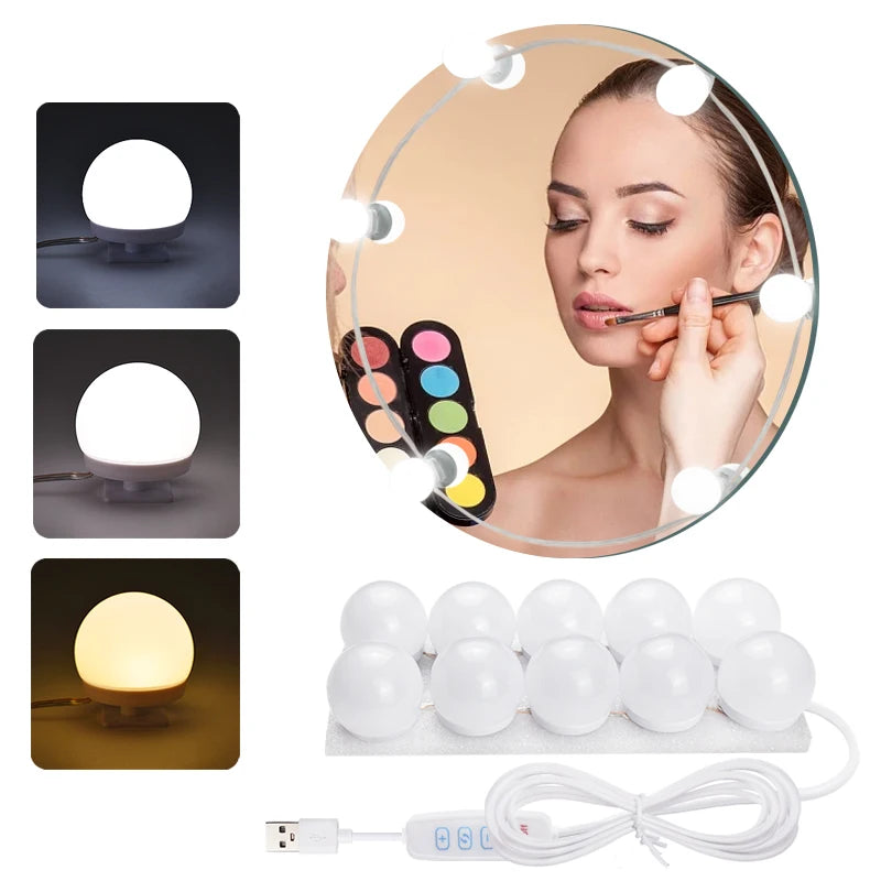 USB Powered LED Makeup Mirror Light With Front Fill Bulbs