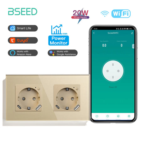 BSEED Smart Wifi Wall Socket 157mm Gold / EU