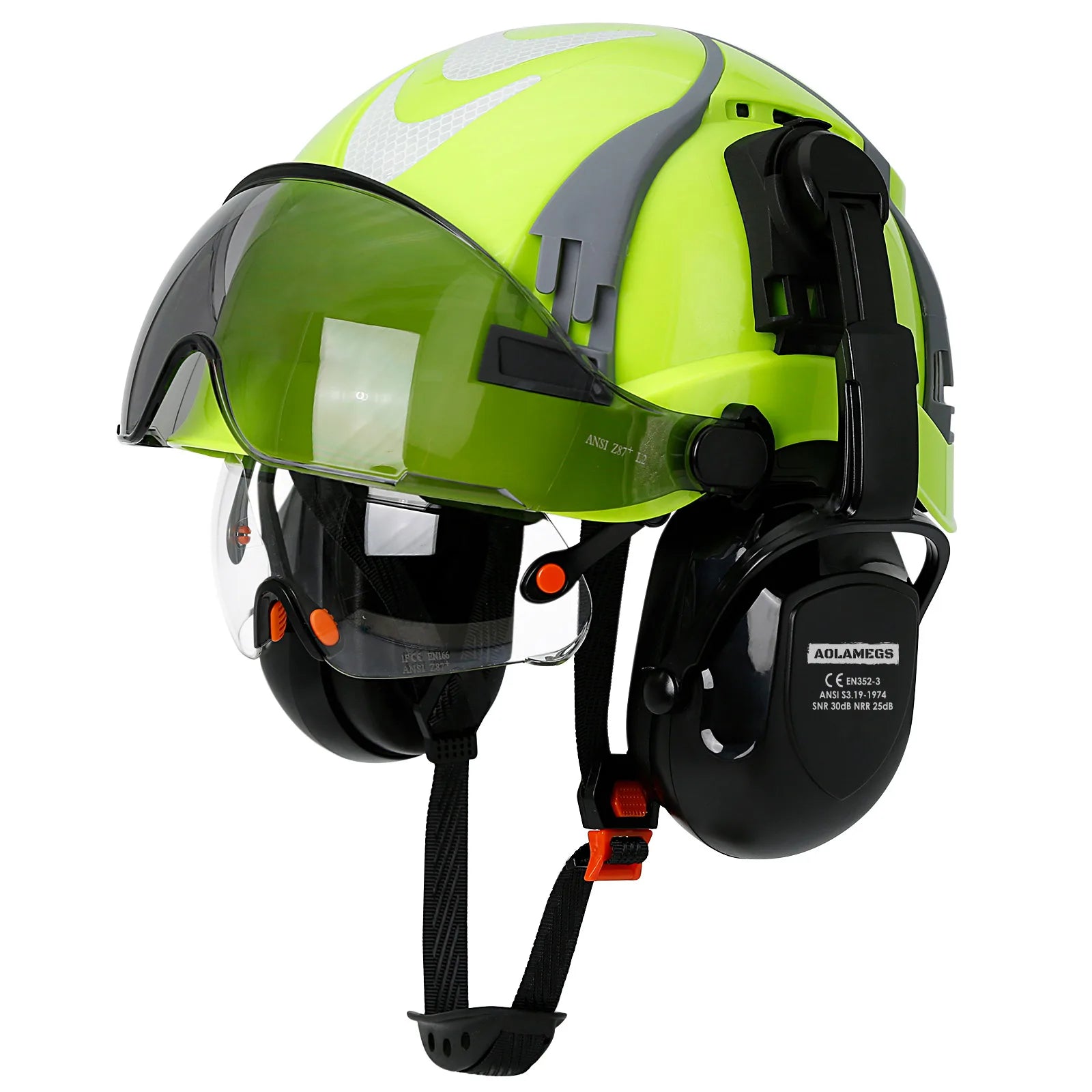 CE Safety Cap With Vent Slots &ndash; Integrated Goggles Earmuffs Green Set A
