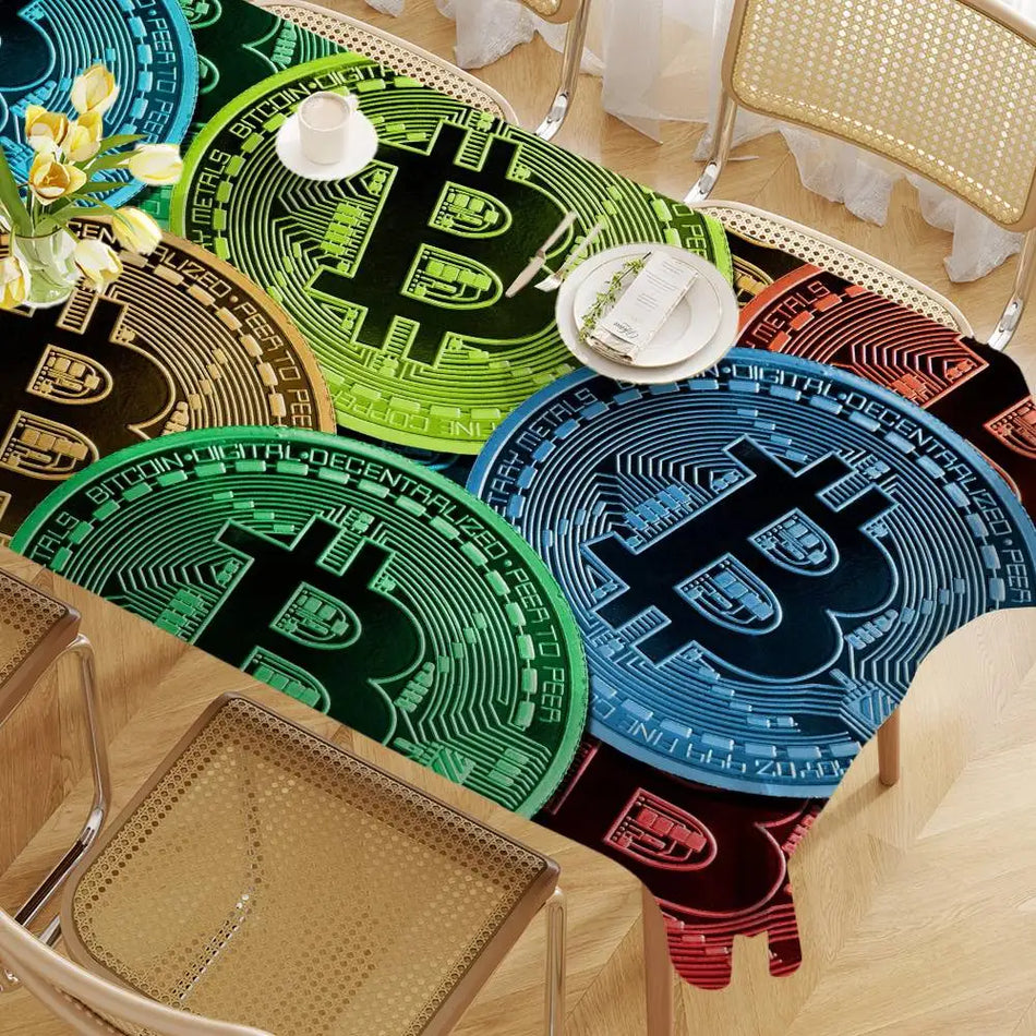 Bitcoin rechthoekige tafellaken zonbestendig voor balkons en buitenbijeenkomsten, theetijd