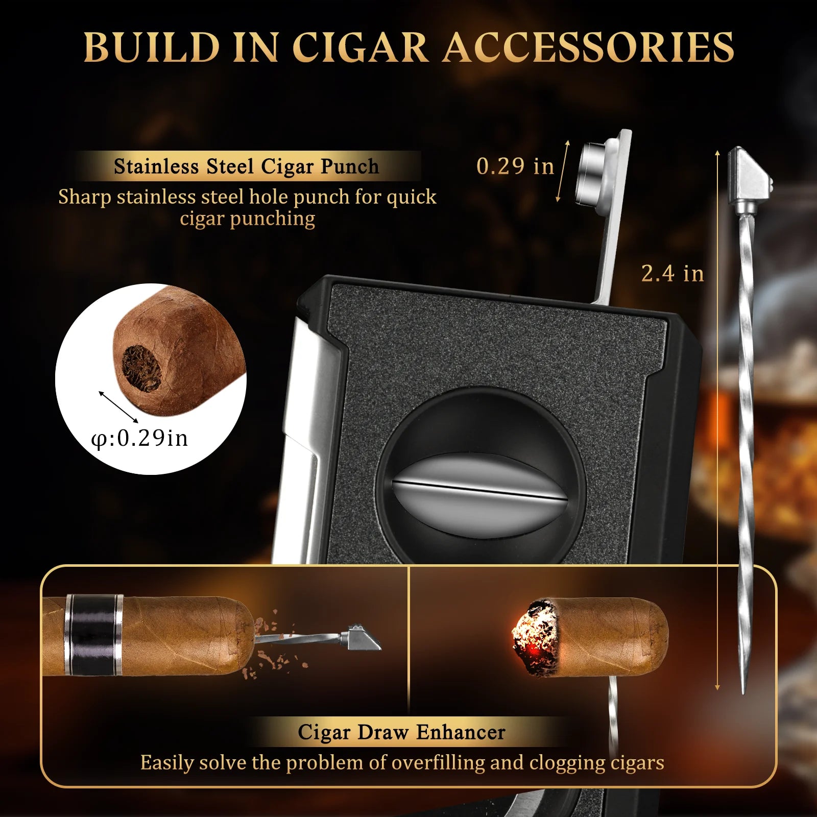 Cigar Draw Testing Machine Cigar Cutter Guillotine 4 in 1 Straight Cut V Cutter with Cigar Punch ...