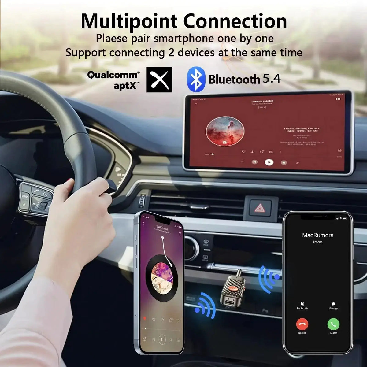 KEBIDUMEI Bluetooth 5.4 AUX Receiver Transmitter 3.5MM With Mic HiFi Stereo Music Wireless Audio Adapter For TV PC Airplane Car by InterCyprus Trading Ltd