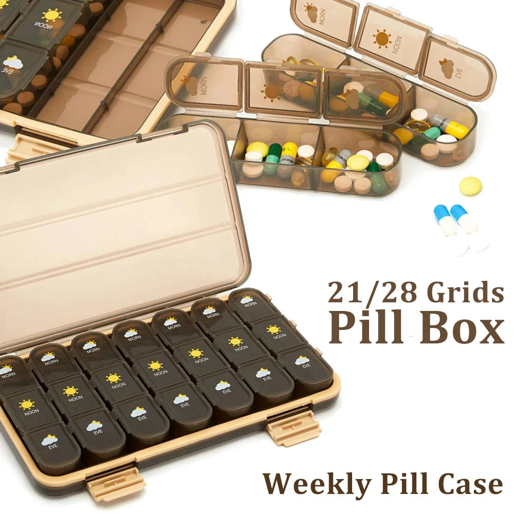 Portable 21 To 28 Grids Weekly Pill Box &ndash; Seven Day Case