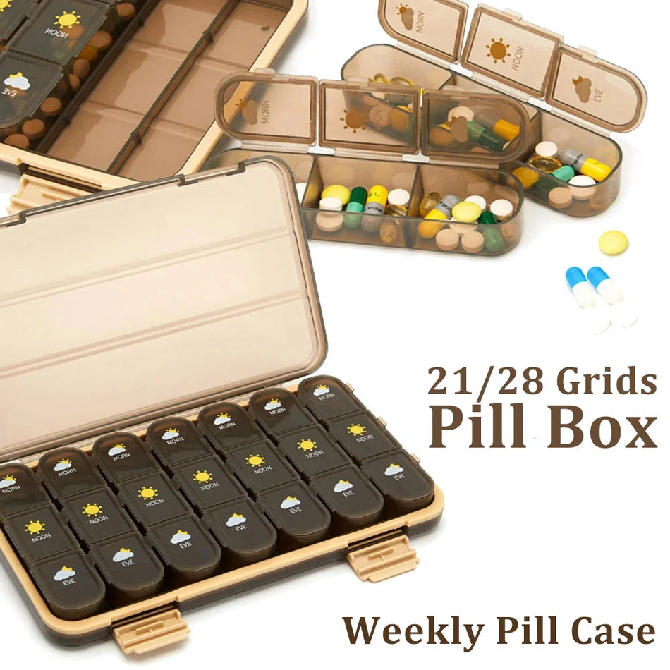 Portable 21 To 28 Grids Weekly Pill Box &ndash; Seven Day Case