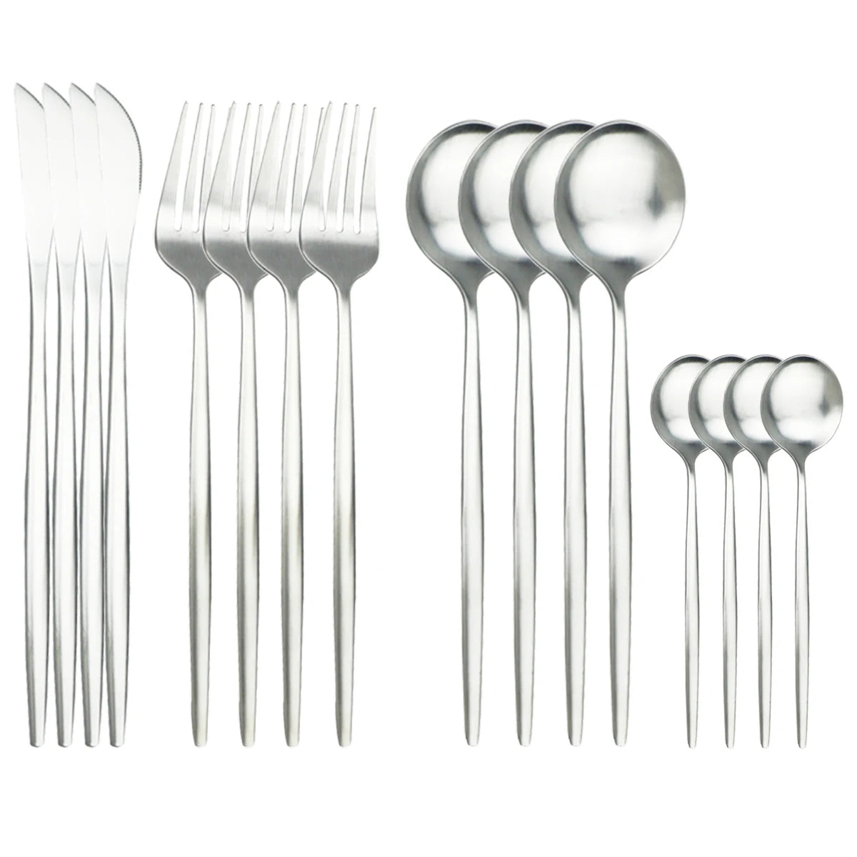 KNGZI 16Pcs Gold Matte Cutlery Set &ndash; Eco-Friendly Stainless Steel Design Silver