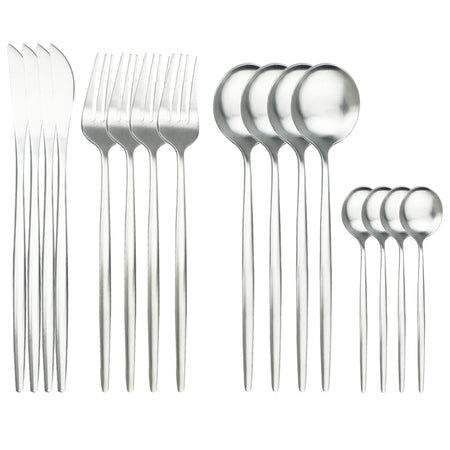 KNGZI 16Pcs Gold Matte Cutlery Set &ndash; Eco-Friendly Stainless Steel Design Silver