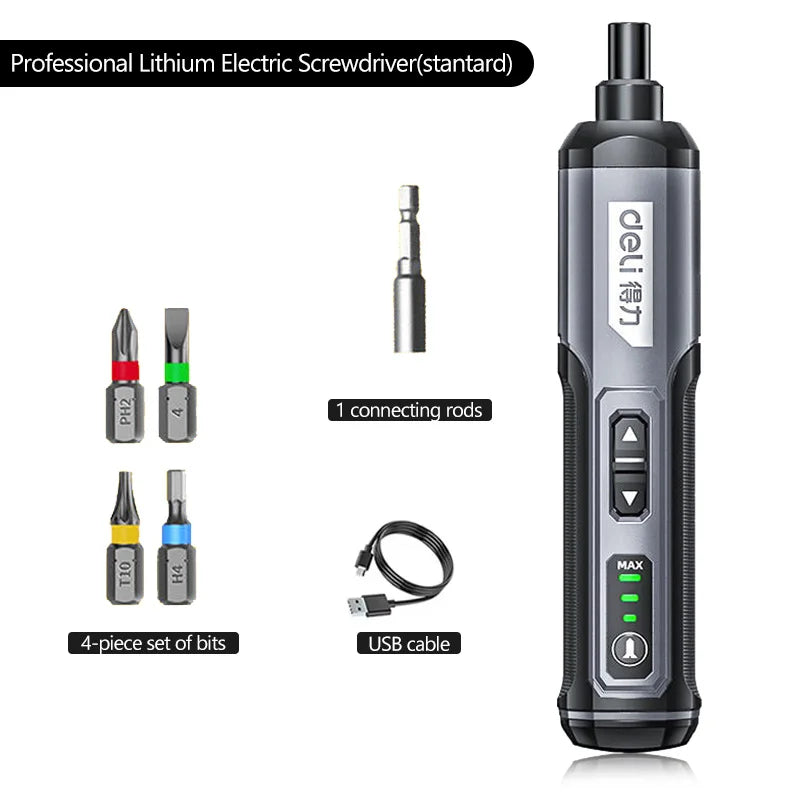 Cordless Electric Screwdriver with 2000mAh Battery - Deli 4V Power Tool Set Standard Style 2