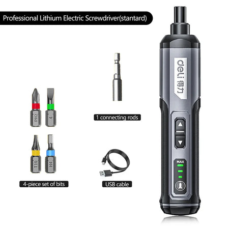 Cordless Electric Screwdriver with 2000mAh Battery - Deli 4V Power Tool Set Standard Style 2