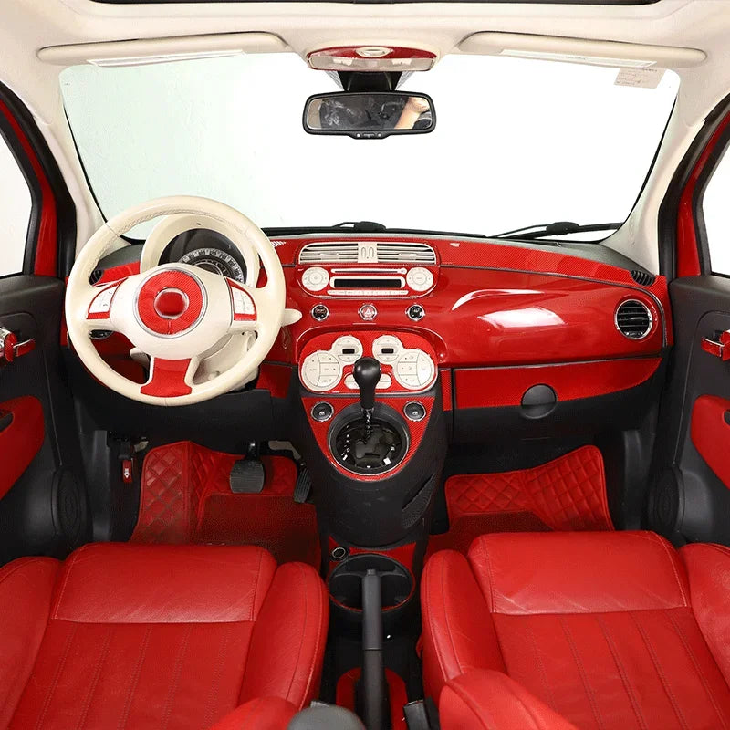 Fiat 500 kolfiber växelpanel klistermärkesset 2007 2019 röd