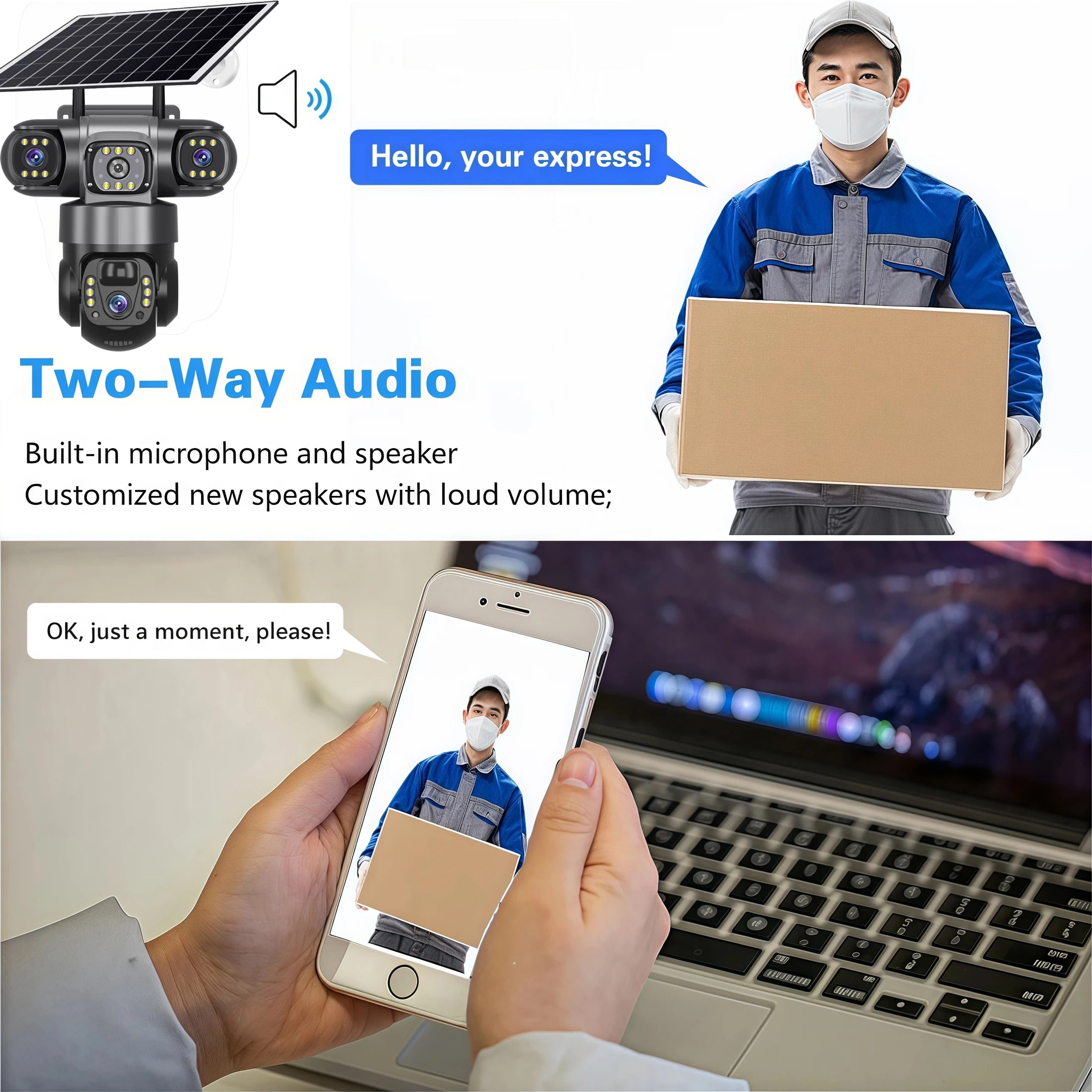 V380 PRO 3 Lens WiFi Solar Camera &ndash; HD Night Vision