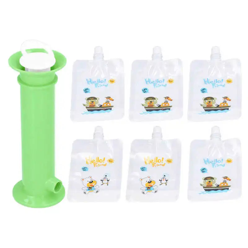 7pcs Set Baby Food Pouch Maker - Reusable Pure Color Pouches for Toddlers green