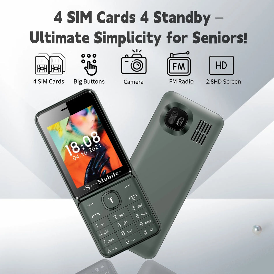 Quad SIM Senior Phone - 2.8 Inch Display and Easy Dial