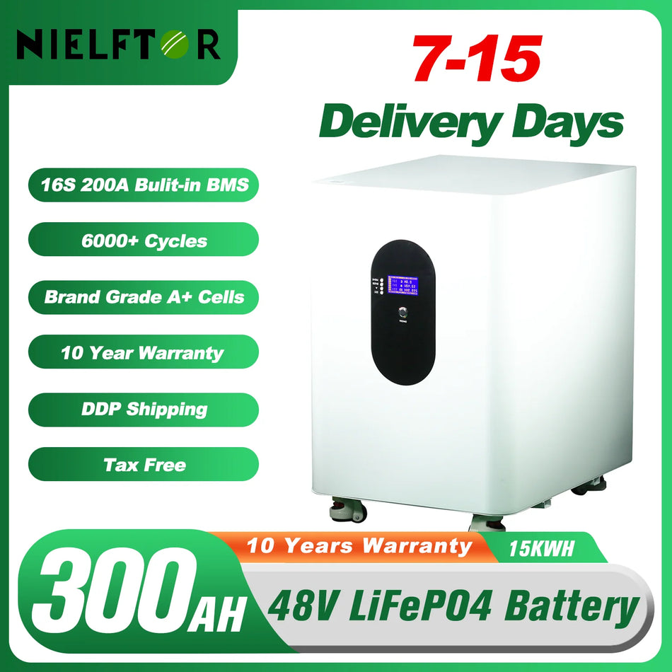 NIELFTOR 48V Μπαταρία LiFePO4 15KWh 300Ah Με 16S 200A BMS Για Οικιακή Αποθήκευση Ενέργειας RV Ηλιακή