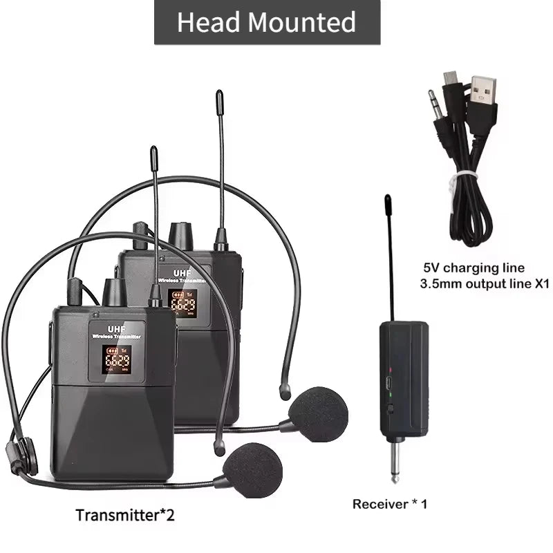 Wireless Lavalier Mic With Transmitter &ndash; LED Display 1 drag 2-head set