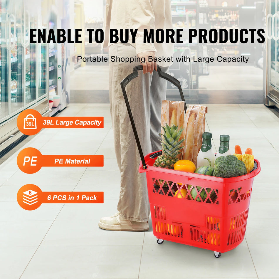 SucceBuy 6Pcs Shopping Baskets 39L Rolling Carts &ndash; Durable
