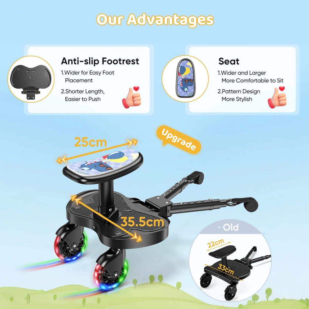 Led Stroller Universal Baby Strollers Step Board Adapter With LED Light Seat ...