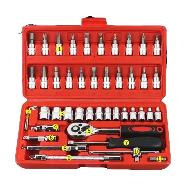 Car Repair Tool Kit 46/53 Piece Set &ndash; Durable Auto Tools 46 PCS Red