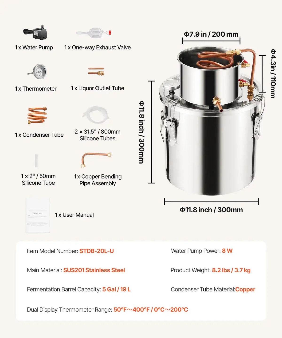 3 To 8 Gallons Stainless Distiller Copper Coil 5 gallon / spain