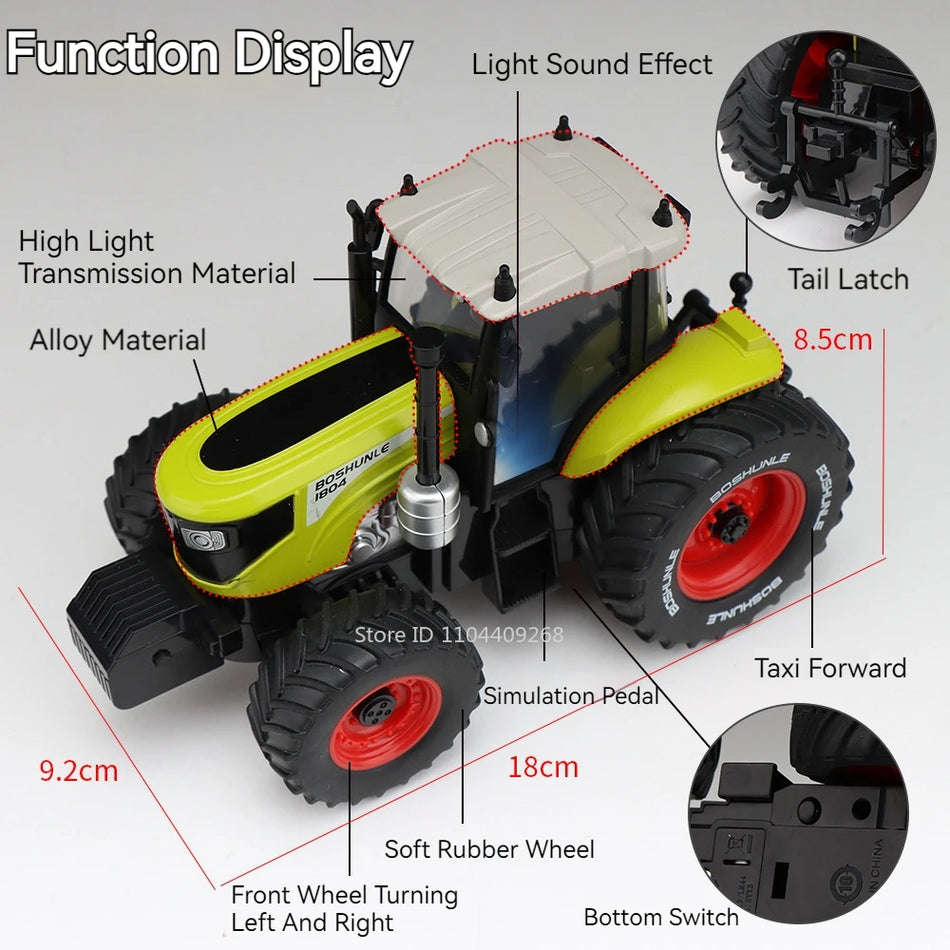1:24 Scale Diecast Agricultural Tractor Model With Sound, Light, and Steering