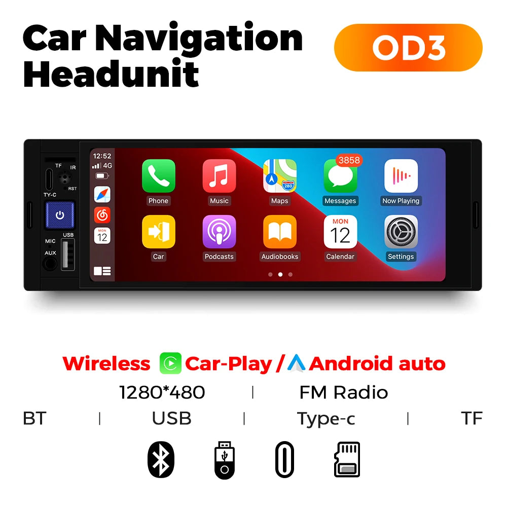 MEKEDE 6.86" 1Din Carplay Android Auto Radio with BT, USB, and FM Stereo OD3 wireless CP AA