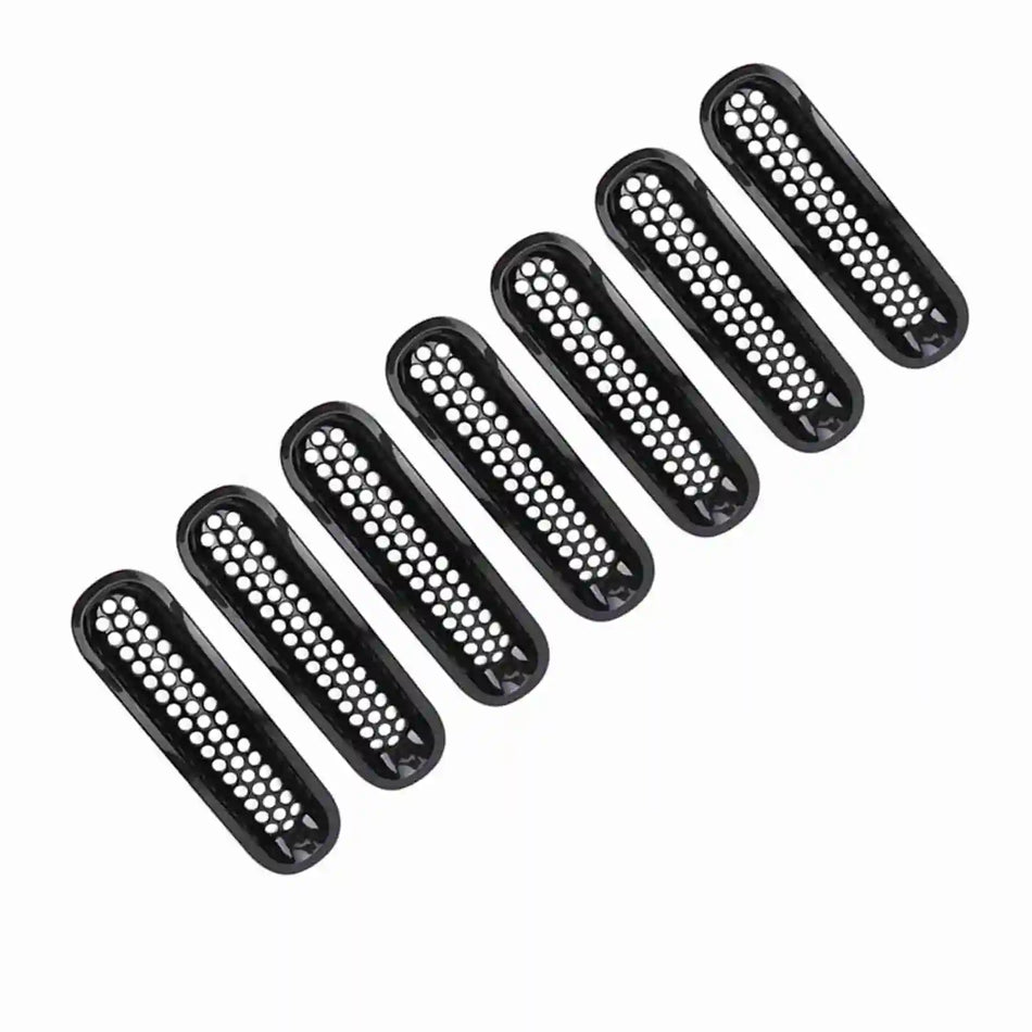 Front Bumper Mesh Grille 7pc Black ABS for Jeep Wrangler JK Direct Fit, Rust-Resistant