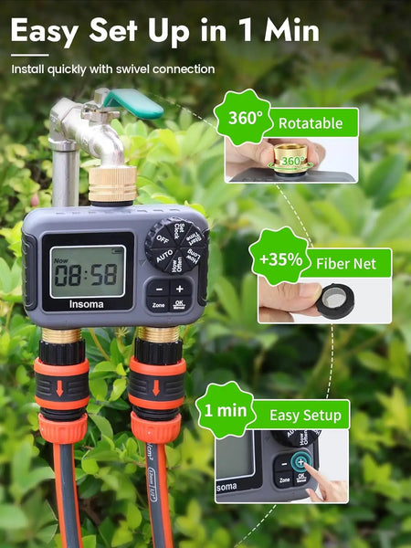 Insoma Smart Irrigation Watering System - Dual Outlets &amp; Automatic Timer