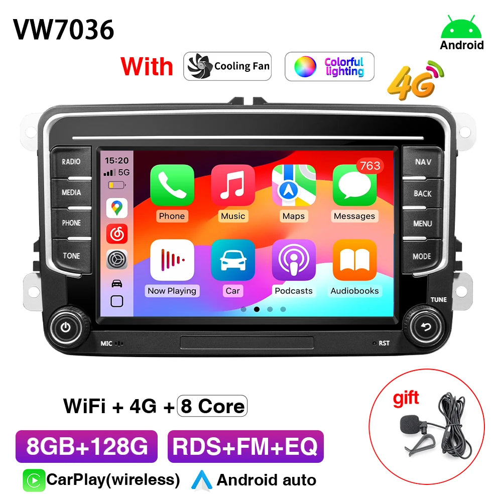7Inch Car Radio CarPlay Android Auto &ndash; 4Core 4+64GB VW7036