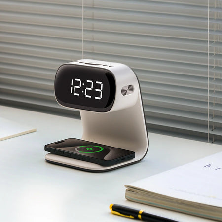 LED Night Light Alarm Clock &ndash; Wireless Charging &amp; Mood Light white