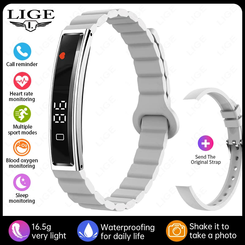 LIGE Fashion Smart Bracelet &ndash; Call Alerts and Heart Rate silver grey / Double straps