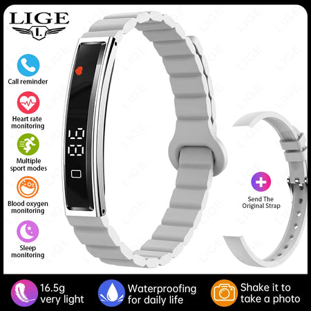 LIGE Fashion Smart Bracelet &ndash; Call Alerts and Heart Rate silver grey / Double straps