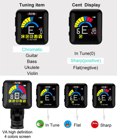 Guitar Tuner AT-102 &ndash; Clip-On Tuner for Multiple Strings
