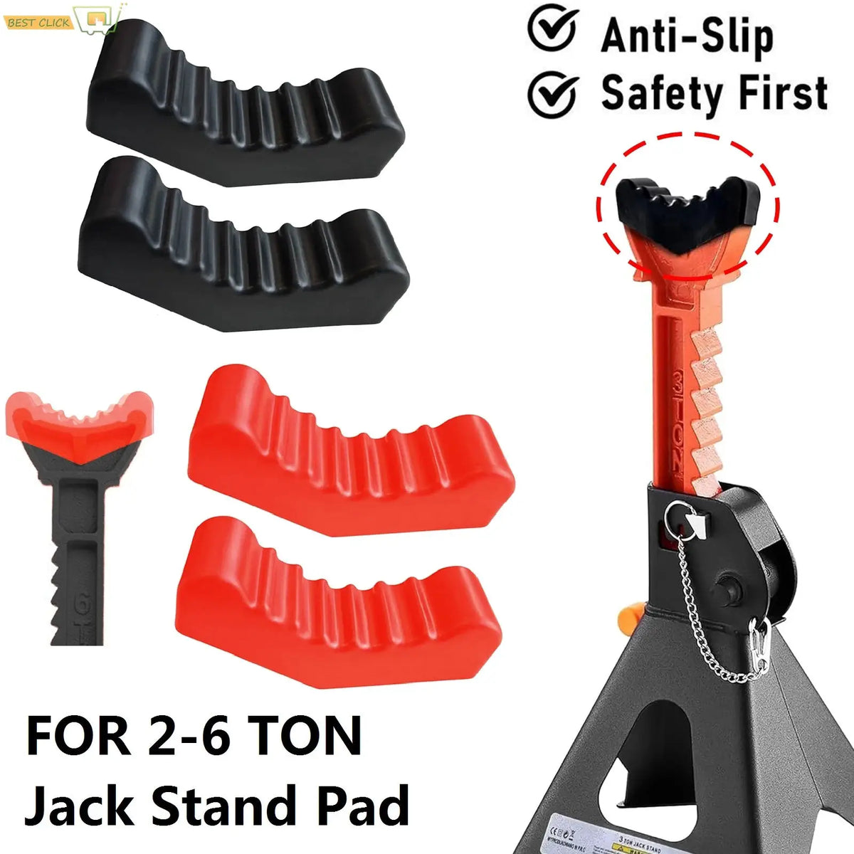 2PCS Black Rubber Slotted Jack Stand Pads Universal Car Lift Adapter 3/6 Ton Frame Stand Rail Pinch Adaptor for Repair Tool by InterCyprus Trading Ltd