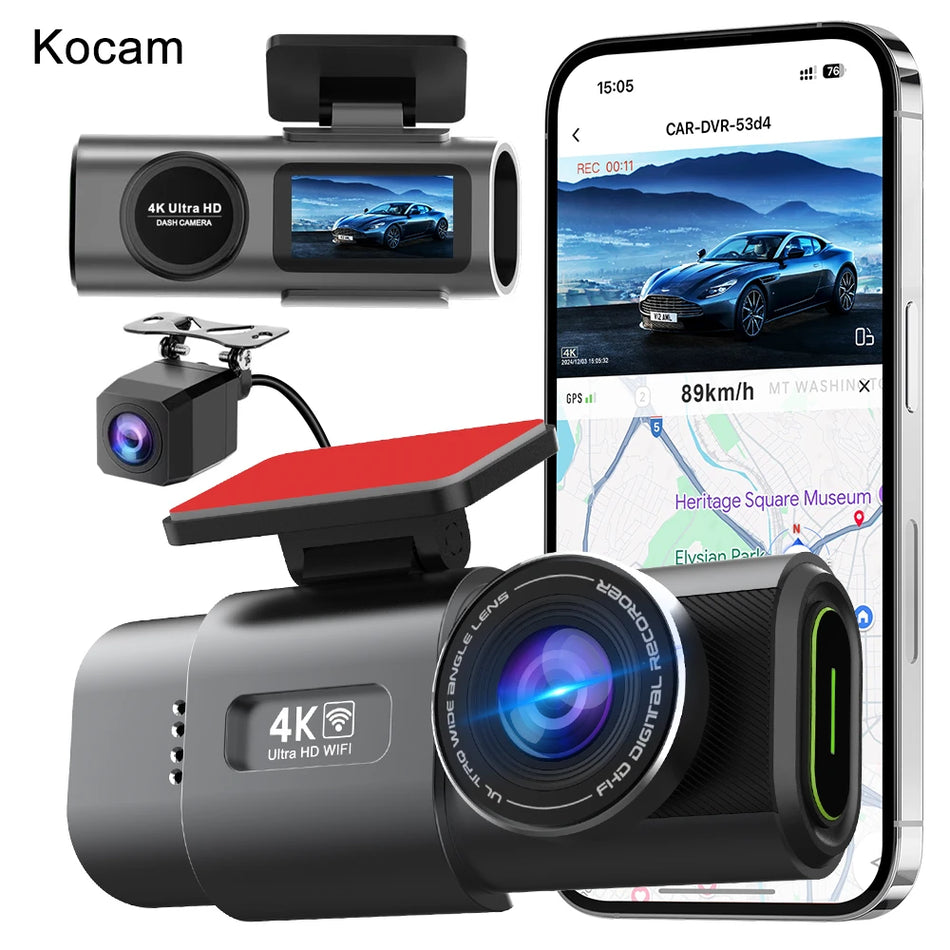 Kocam 4K WIFI Dash Cam &ndash; Dual Lens Front and Rear Recording