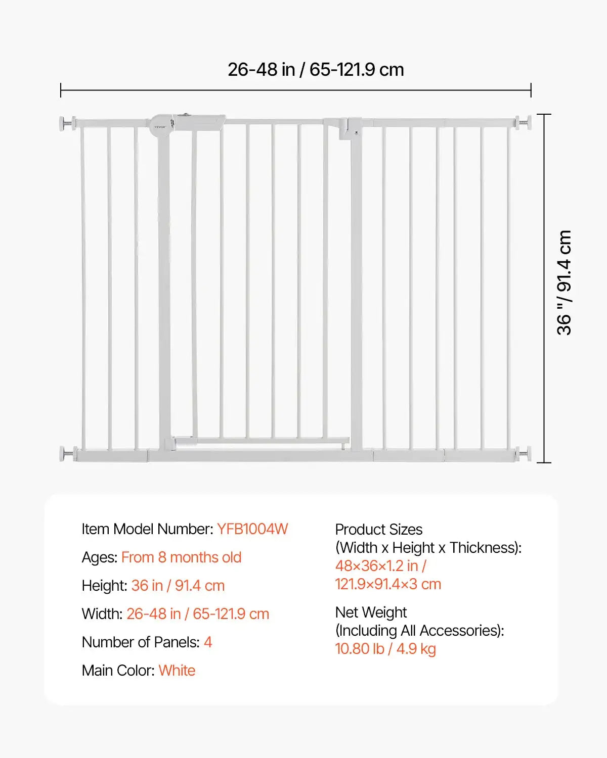 Baby Gate 28 30 36 Inches High &ndash; No Drill Design W26-48in 36inH / france
