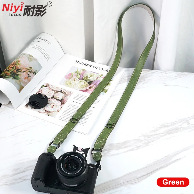 Camera Shoulder Strap for Sony, Canon, Nikon, Fuji - Retro Leather Design D-Leather-green