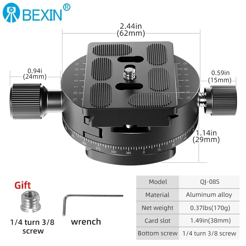 360&deg; Rotate Panoramic Camera Clamp | Quick Release Arca Swiss Mount QJ-08S