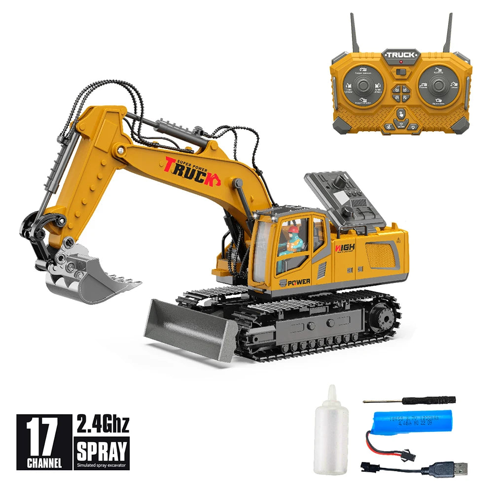 Multifunction Remote Control Excavator Engineering Vehicle 17 Channel Simulation Alloy RC Excavators Truck Toy Car Children Toys 17CH yellow