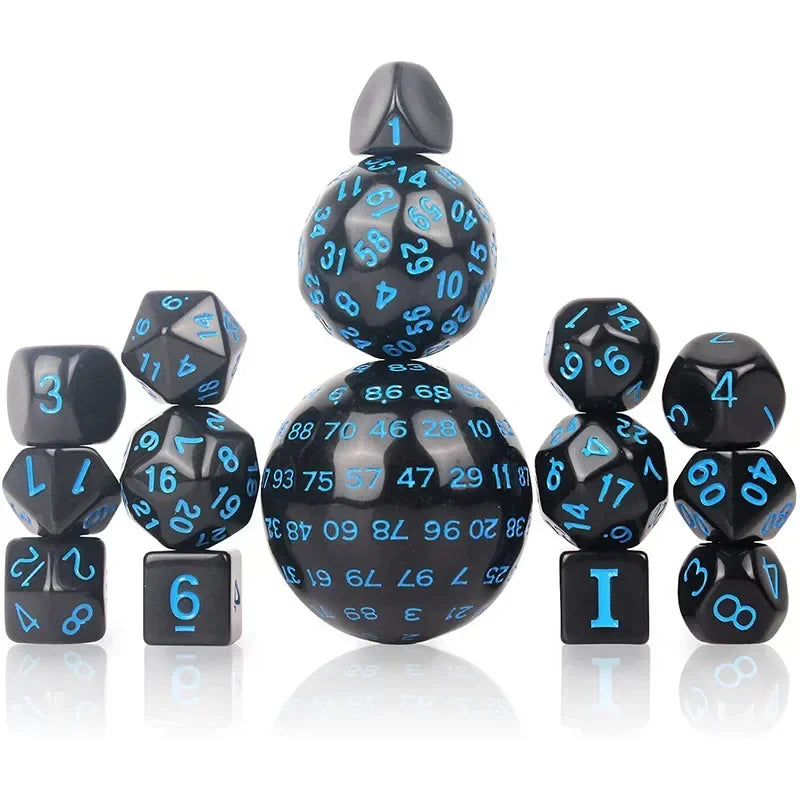 Conjunto de Dados Poliedricos 15 Peças Acrílico Preto Opaco Para Jogos RPG