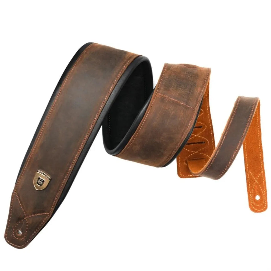 Leder-Gitarrengurt mit dickem Polsterkissen aus Crazy Horse Rindsleder