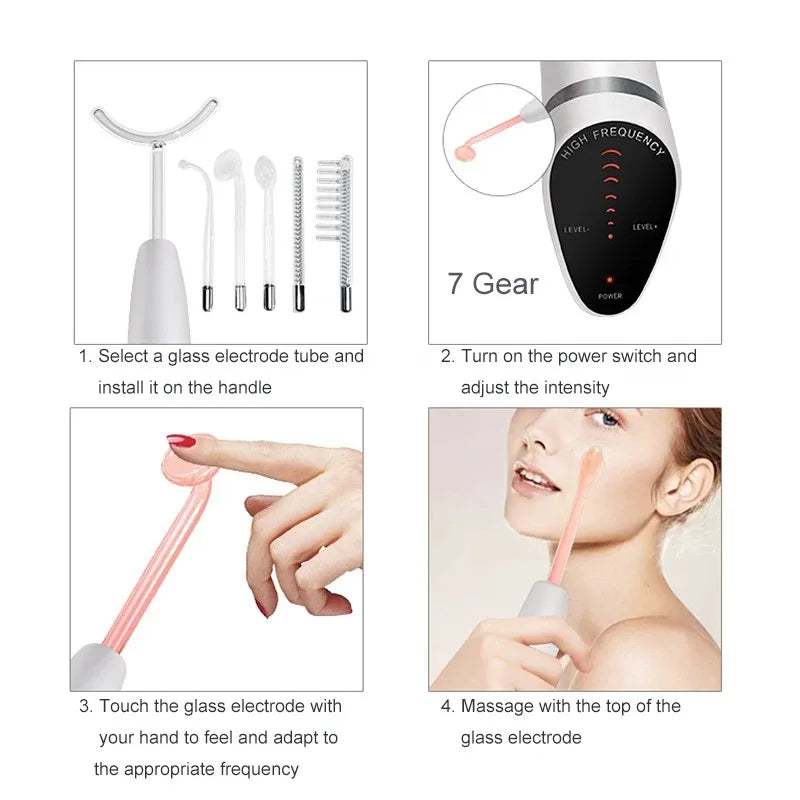 Newest 6 In 1 Spark Electrodes High Frequency Wand &ndash; Glow