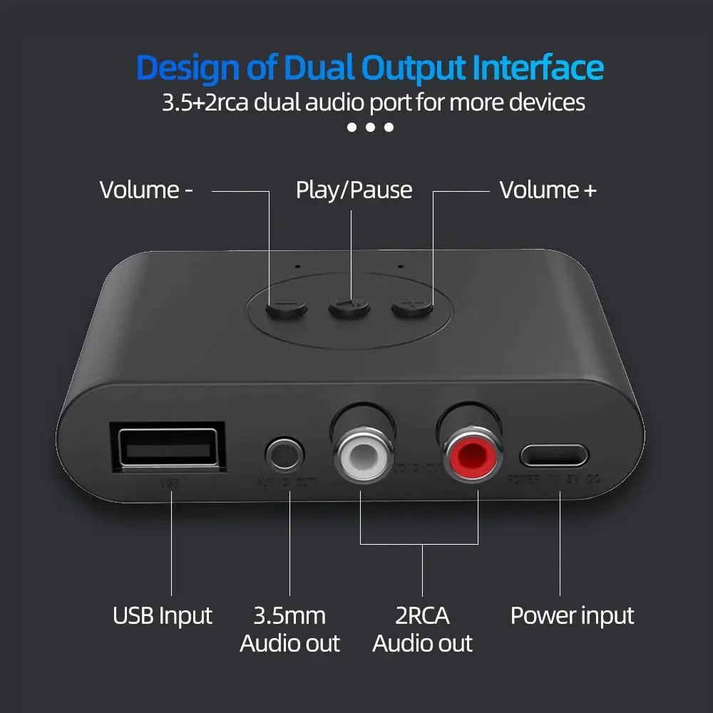 NFC Bluetooth 5.0 Audio Receiver U Disk RCA 3.5mm AUX USB Stereo Music Wireless Adapter Hands-Free Calls for Car Kit Speaker Amp by InterCyprus Trading Ltd