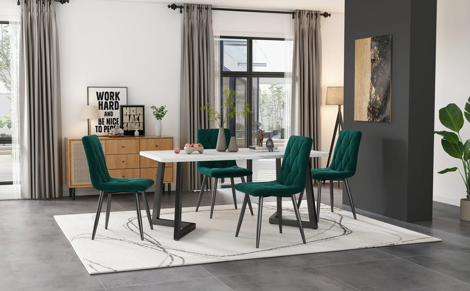 Dark Green Twill Velvet Dining Chairs Set Of 4 Metal Frame