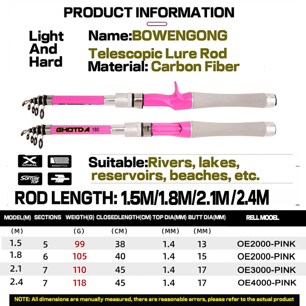 Portable Telescopic Fishing Rod Combo with Spinning Reel - 1.5-2.4m for Freshwater